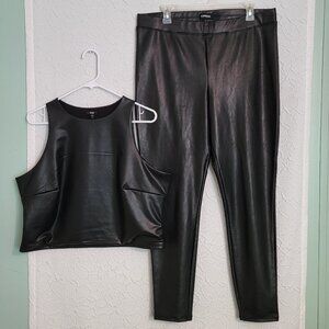 Express Black Faux Leather Pants and Top Set